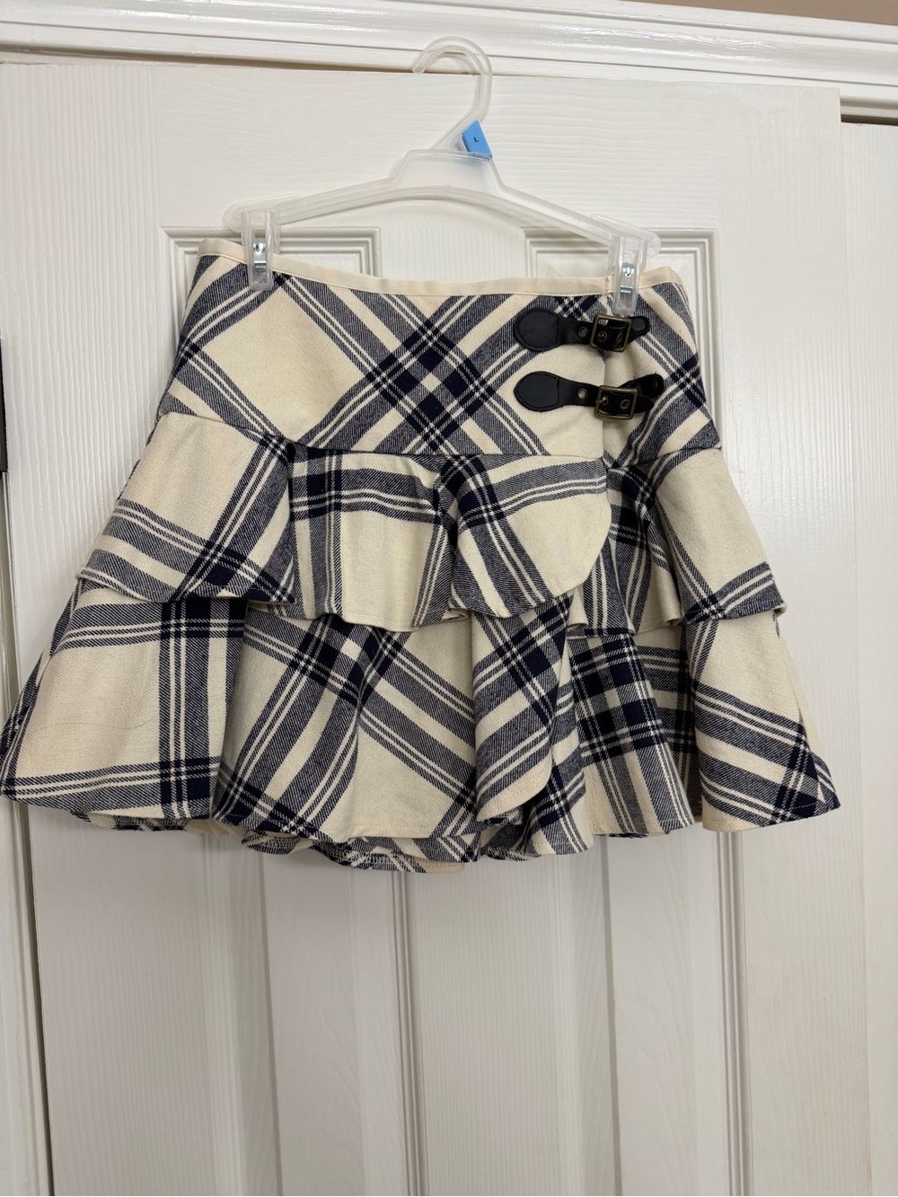 Ralph Lauren Youth Plaid Ruffle Mini Skirt in Cream and Navy